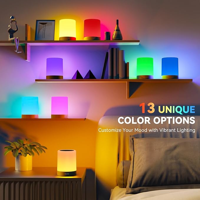 Auxmir LED Night Light Bedside Lamp Touch and Remote Control Dimmable Tabletop 13 Colors Changing 5 Brightness Adjustable Rechargeable Portable Lamp for Baby Kids Bedroom Living Room Outdoor Camping