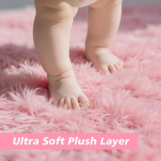 Shag Area Rug for Bedroom 5x8,Pink Fluffy Area Rugs for Living Room,Soft Fuzzy Rug Non-Shedding Indoor Plush Carpet for Kids Bedroom Nursery Dorm Home Decor