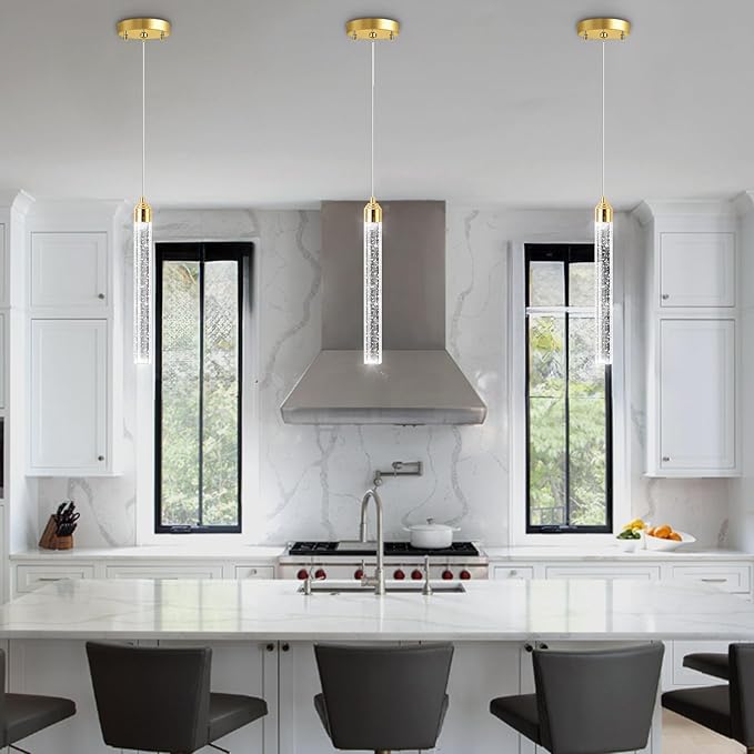 1-Light Modern Crystal Chandeliers LED Dimmable Pendant Lighting for Kitchen Island Dining Room Hallway