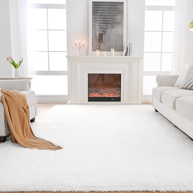 7x10 Area Rug for Living Room: White Shag Area Rug 7 X 10 Carpet for Living Room - Fluffy Rug 7x10 Modern Indoor Soft Shaggy Fuzzy Floor rgus for Bedroom