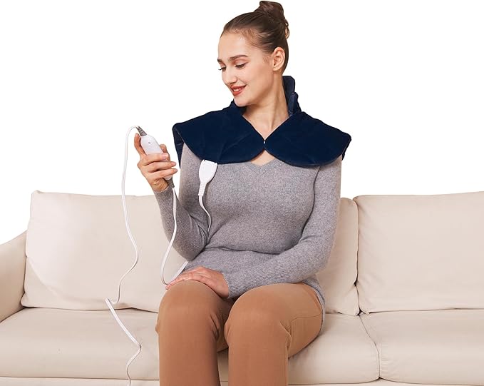 Ruqiji 19" x 24" Weighted Neck&Shoulder Heating Pad, 2.5lbs with 12 Temperature Settings&Countdown timer,Pain Relief for Neck/Shoulders/Menstrual Pain, Christmas Gifts for Women Men Mom Dad(Navy Blue)