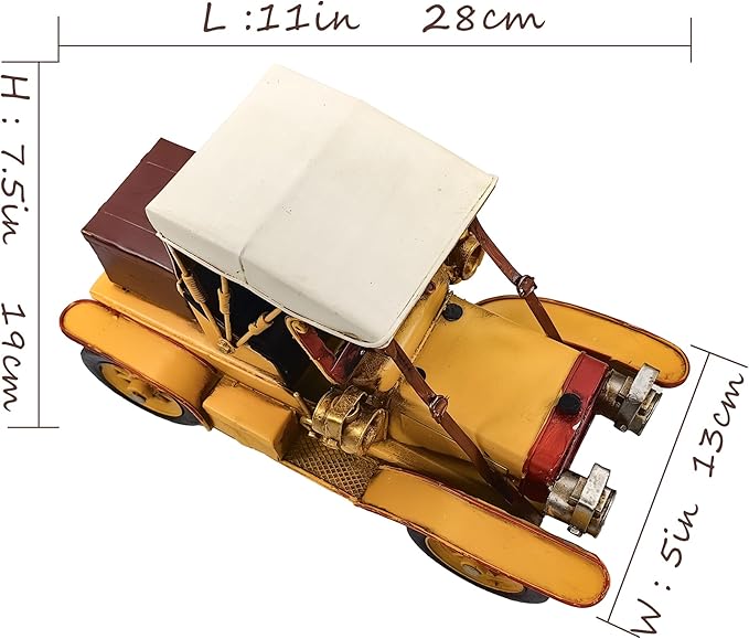 Berfutall-11''Iron Classic Yellow Classic Cars Model Collectible Vehicle Decoration, Metal Cars Christmas Decor ，Unique Blend of Vintage, Rustic, for Table Top Decor. (F)