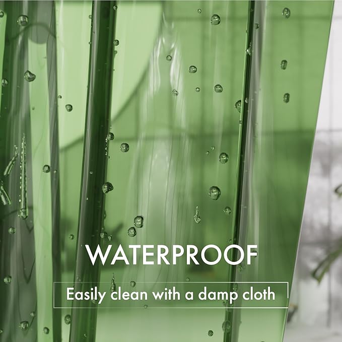 AmazerBath Shower Curtain Liner, 72x72 Transparent Pine Green Shower Liner, Lightweight Plastic Shower Curtain Liners, Waterproof Shower Liner for Bathroom with 3 Magnets and 12 Grommet Holes