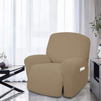 Easy-Going 4 Pieces Oversized Recliner Stretch Sofa Slipcover Sofa Cover Furniture Protector Couch Soft with Elastic Bottom Polyester Spandex Jacquard Fabric Small Checks Tan,X-Large