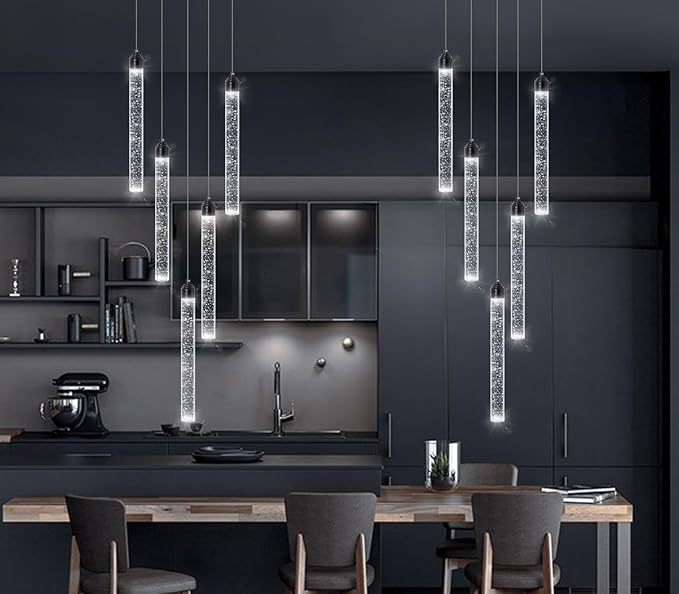 Crystal Pendant Light Mini Chandelier Bubble Pendant Lighting for Kitchen Island Black LED Ceiling Hanging Light Bathroom Dining Room Corridor Dimmable Flush Mount Ceiling Light Dimmable 2700K 6000K