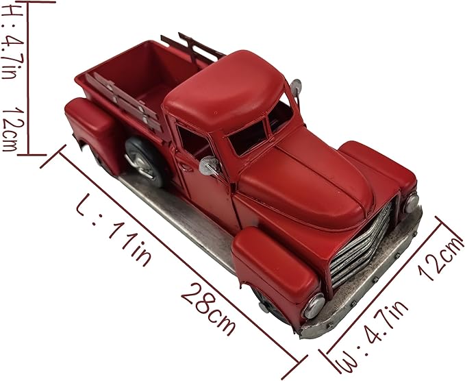 YCHTEWY-Iron Classic Red Truck Pick-up Model Collectible Vehicle Decoration, Metal Truck Christmas Decor ，Unique Blend of Vintage, Rustic, Farmhouse Truck Decor for Table Top Decor. (A)…
