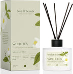 Soul & Scents Reed Diffuser Set – White Tea | 7.43 oz Refillable Scented Oil with 6 Fiber Sticks | Long-Lasting Home Fragrance & Air Freshener for Bedroom, Bathroom, Office | Gift & Décor Piece