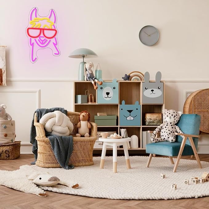Llama With Red Glasses Neon Sign for Wall Decor Llama Neon Light Cool Animal Neon Light Sign Dimmable USB Powered Colorful LED Neon Sign for Bedroom Zoo Home Bar Pub Animal Lover Restaurant