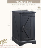 JXQTLINGMU Farmhouse Nightstand Set of 2 with Charging Station, 17" D Rectangular End Table with Barn Door & Adjustable Storage Shelf, Wood Rustic Sofa Side Table for Living Room, Bedroom, Black