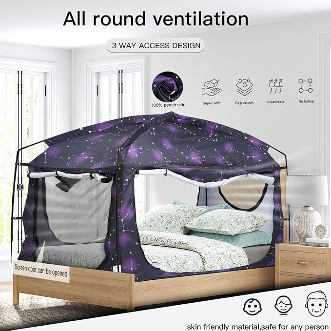 Bed Tent,Portable Privacy Sleeping Bed Canopy,Blackout 90% Drapes for Kids and Adult,Indoor Space Tent with Breathable Large Mesh Windows