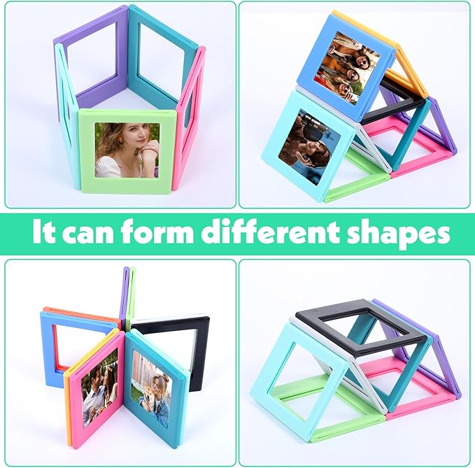 30 Pack Magnetic Photo Picture Frame Cute Mini Table Photo Frame Holder 3 Inches Plastic Colorful Photo Display Compatible with Fujifilm Instax for Fridge Refrigerator Office (Multicolor)