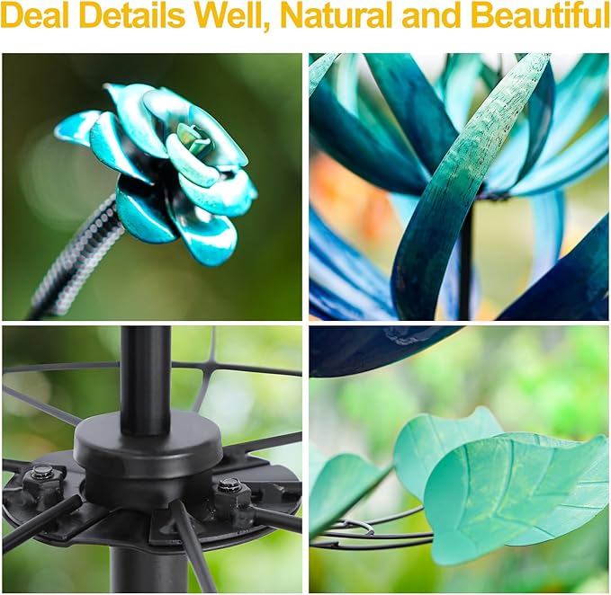LimeHill Wind Spinner for Yard and Garden - Large Metal Windspinners for Outdoor Decorations (Blue Lotus (24 X 84 Inches))