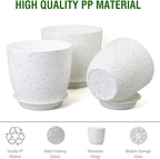 10/9/8 inch Medium Plant Pots, Set of 3 Modern Decorative Plastic Planters with Drainage Holes and Saucers for Garden House Plants, Flower Pots for Indoor Outdoor Plants, Speckled White