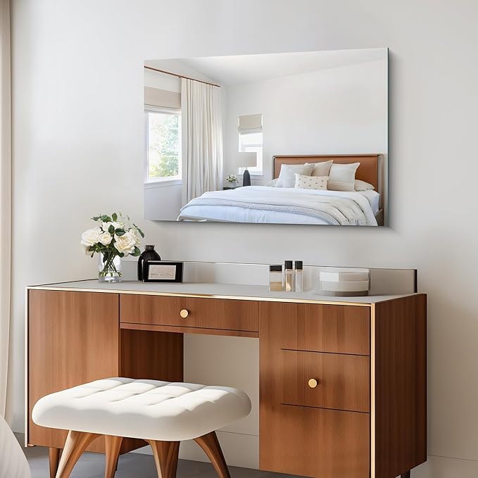 Frameless Mirror, 24x36 Inch Bathroom Mirror for Wall, Rectangle Bathroom Vanity Mirrors with Polished Edge, Hangs Horizontally or Vertically for Bathroom, Bedroom and Living Room