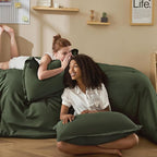 Litanika Dark Olive Green Twin/Twin XL Comforter Set, 2 Pieces Solid Bedding Comforter Set, All Season Fluffy Bed Set (66x90In Comforter & 1 Pillowcase)