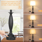 Beige Lamps for Bedrooms Set of 2 - Touch Control Bedside Lamp with USB C+A, 3 Way Dimmable Nightstand Lamps with USB Port, Table Lamp for Living Room(Beige Shade and Black Base)