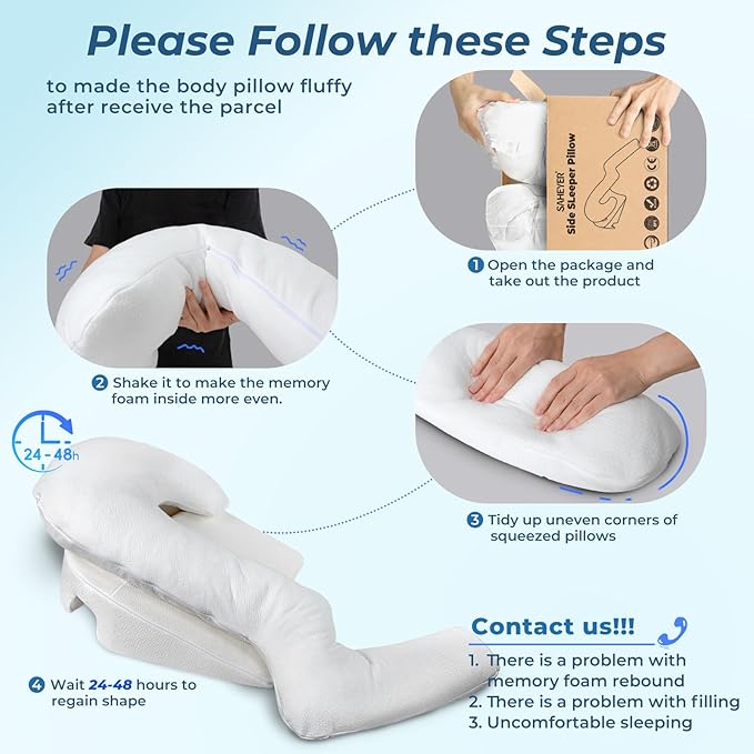 SAHEYER Side Sleeper Pillows with Arm Hole, Shoulder Relief Wedge and Body Pillow System for Adults, Shredded Memory Foam Long Pillow for Shoulder Pain, Acid Reflux and GERD, Size Large (5'10 Within)