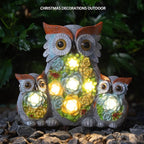 Solar Garden Statue Lights Owl Figurine with LED Lights, Outdoor Garden Succulent Ornaments, Mothers Day Mom Gifts for Outside Patio Yard Lawn Decor
