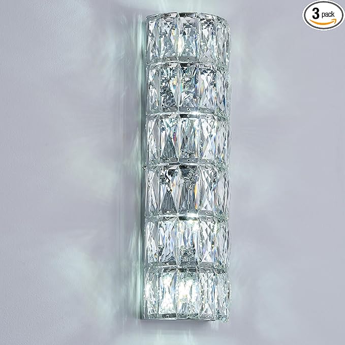 6 Layer Chrome Crystal Wall Sconce, Modern Wall Lamp Light Fixture for Bathroom Vanity, Stairway, Kitchen, Living Room, Bedroom, Hallway
