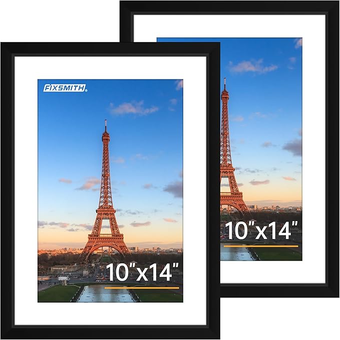 FIXSMITH 10x14 Picture Frame Set of 2, Photo Frame with HD Plexiglass, Display Pictures 8.5x11 with Mat or 10x14 Without Mat, Black Picture Frames Collage Wall Decor, Gallary Wall Frame
