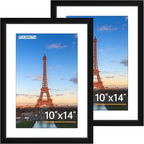 FIXSMITH 10x14 Picture Frame Set of 2, Photo Frame with HD Plexiglass, Display Pictures 8.5x11 with Mat or 10x14 Without Mat, Black Picture Frames Collage Wall Decor, Gallary Wall Frame