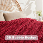 NEWCOSPLAY Faux Fur Throw Blanket Red Bubble Blanket Thick Warm Soft for Couch Sofa Bed 550GSM (Red, Throw(50"x60"))