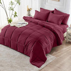 JOLLYVOGUE California King Comforter Set, Ultra-Soft Bed in a Bag Cal King Size 7 Pieces, Oeko-TEX Certified Bedding Set with Down Alternative Comforter, Sheets, Pillowcases & Shams, Burgundy