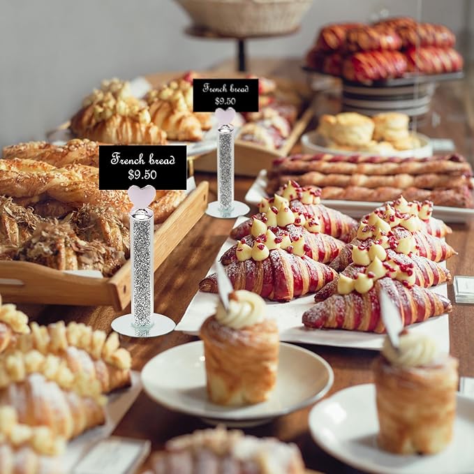 TACIDON 10Pcs Heart Table Number Holders with 10Pcs Table Numbers, Glamorous Crystal Crushed Diamond Place Card Holder, Table Card Holders for Home Wedding Dinner Party Events Decoration (Silver)