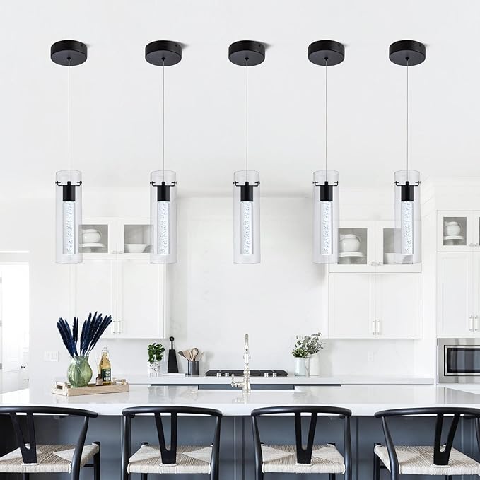 3-Pack Mini Pendant Lights, Pendant Lighting for Kitchen Island with 24W CRI80 1920Lumen 6000K Black Finish for Kitchen Restaurant, Dining Room