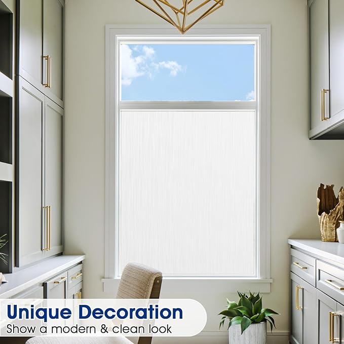Privacy Window Film Static Cling, Frosted Glass Decorative Window Film with 96% UV Blocking, Non-Adhesive Removable Window Cling for Home Office Bathroom, 35.4 x 118.1 Inches, White