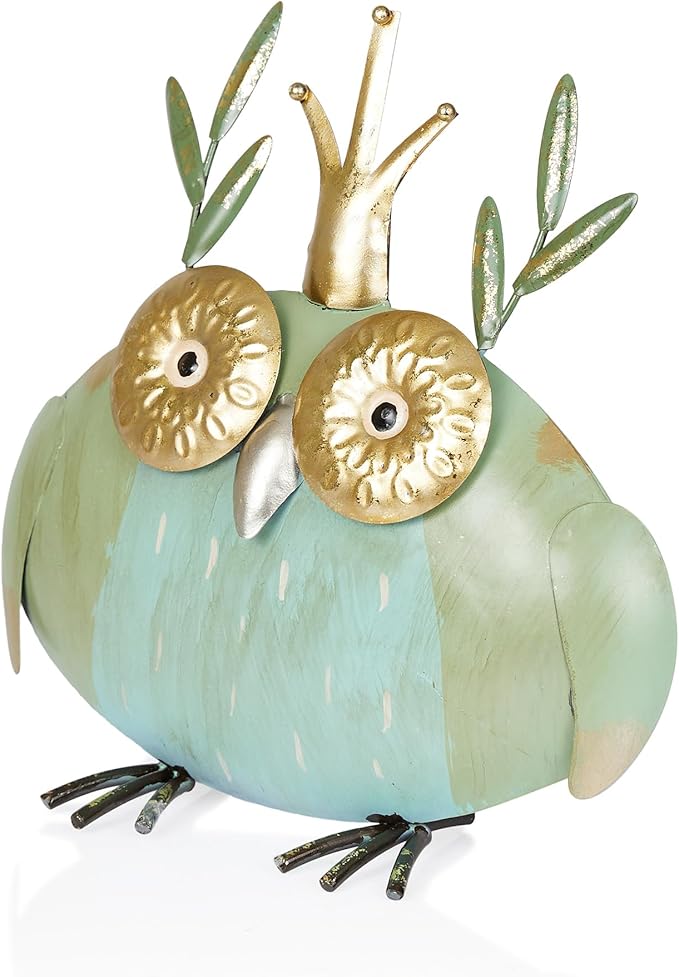 Alpine Corporation MCC808HH Metal Owl Queen, Whimsical Animal Outdoor Décor for Patio, Lawn & Garden, 8"H, Multicolor
