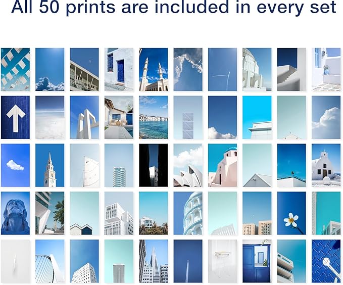 Y2K BOO Elegant Blue and White Wall Collage Kit - 50 Aesthetic Posters for Room Decor, Perfect Dorm and Bedroom Wall Art, Tranquil Blue and White Collage Kit for Teen Girls and Serene Spaces