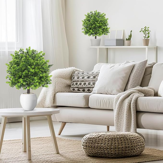 Artificial Boxwood Topiary Ball Trees with Ground Spikes UV Resistant Faux Greenery Shrubs Fake Shrubs for Outdoors, Realistic Faux Plants Bushes for Garden Porch Yard Patio Decor (Green Pine)