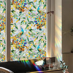 Stained Peacock Window Film Decorative Birds Flowers Static Glass Window Clings Stickers for Home Office Living Room Bedroom Glass Windows Door Decor 16.93 x 39.37 Inches