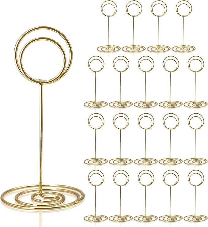 Table Number Holders 20Pcs - 3.35 Inch Place Card Holder Table Number Stands for Wedding Party Graduation Reception Restaurant Home Centerpiece Decorations Office Memo Picture Photo (Gold)