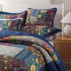 Cotton Bedspread Quilt Sets Reversible Bedding Coverlet Sets 3 Pieces Patchwork Blue Vintage Floral Paisley Bedspread, Queen Size