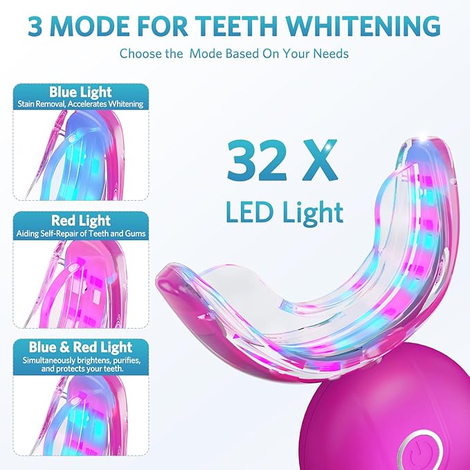 BESTEK Teeth Whitening Kit – 32X LED Light, 10-Min Fast Whitening, 4 Tubes of 35% Carbamide Peroxide Gel, Removes Coffee, Wine & Tobacco Stains - Red