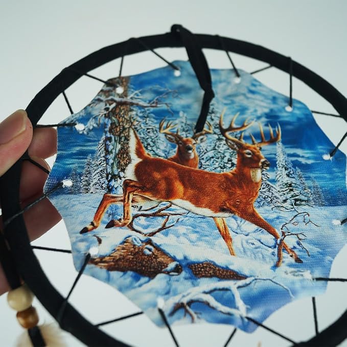 Remorelt Wolf Eagle Bear Dream Catcher Bedroom Wall Decor, Christmas Home Decoration, Room Accessory, White Moon Feather Decoration - Unique Home Craft Wall Pendant (DC28 6Inch Deer)