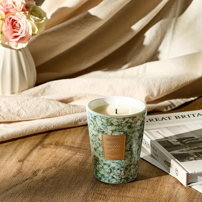 M&SENSE BambooStream Scented Candles for Home, Lead-Free Wick Highly Scented Jar Candles, 14.1 Oz 80 Hours Lasting Burning Candles Gifts for Women, Relaxing Aromatherapy Candle for Stress Relief