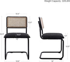 Mid Century Modern Rattan Dining Chairs Set of 4, Boucle Kitchen Chairs with Handwoven Mesh Rattan Backrest and Metal Legs, Upholstered Accent Side Chairs, Black