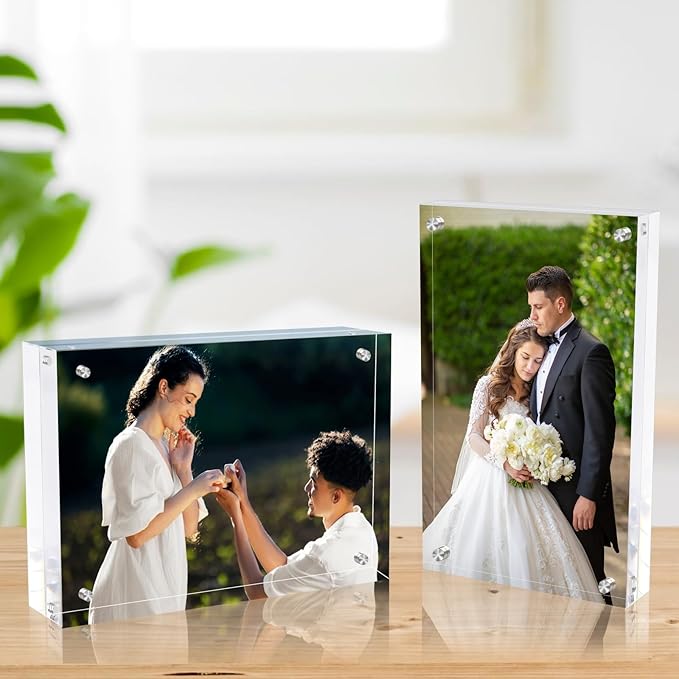 5x7 Inches Acrylic Picture Frames 5 Pack, Double Sided Magnetic Photo Frames,Free Standing on Desk or Table Clear Picture Frames