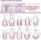 Ollieroo 24Pcs Glass Bud Vases Set, Small Pink Vases in Bulk for Flowers Arrangements, Floral Vintage Rustic Vase for Wedding Party Centerpiece Table Decorations, Entryways, Home