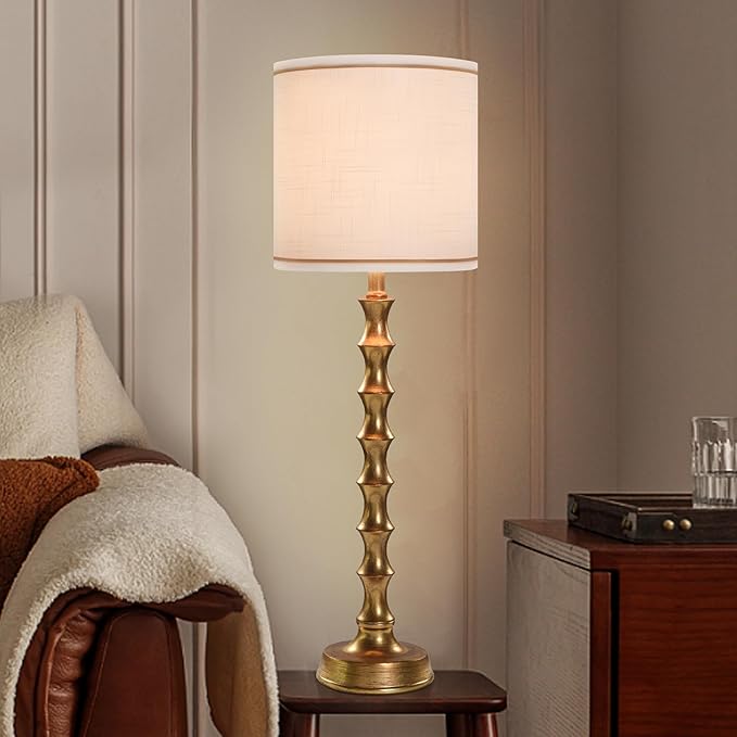 30.5" Buffet Lamps Set of 2 for Living Room, Buffet Lamps for Dining Room, Gold Lamp Set of 2 for Credenza, Modern Golden Table Lamp Tall Skinny, Gold Bamboo Candlestick Lampset for Bedroom
