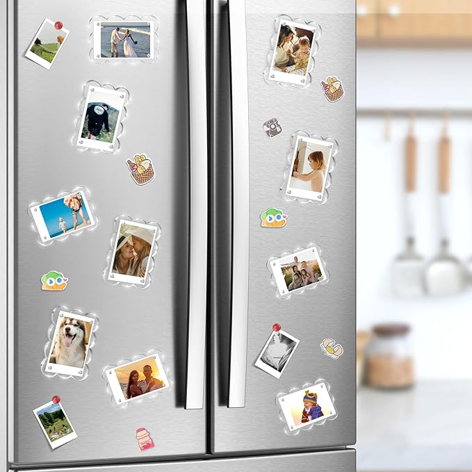 5 Pack 3x4 Inch Acrylic Polaroid Magnets Picture Frame for Refrigerator, Scalloped Clear Frames for Instax Photo, Wallet Size Mini Frame for Fridge