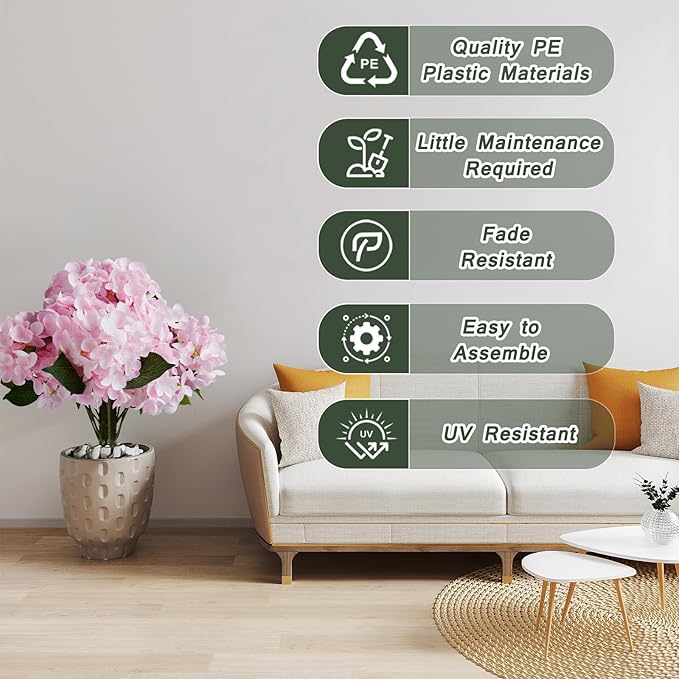 Set of 2 Artificial Hydrangea with Metal Stands, 20 Inch Tall Faux Purple Pink Flower Arrangement, Outdoor Garden Decor for Yard, Patio, Porch - Spring Summer Decoration