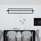 Modern LED Linear Rectangle Chandelier Dimmable 35.4” Kitchen Island Lighting, Contemporary Hanging Linear Led Pendant Chandelier Light Fixture for Dining Room Hallway Bar Black