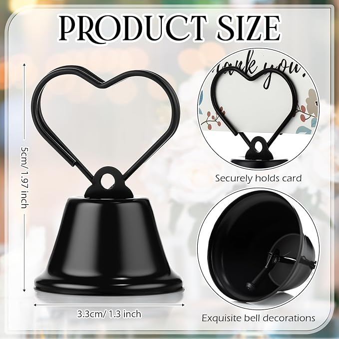24 Pcs Table Number Holders Place Card Holders for Table 2 Inch Ring Clip Bell Number Holder Metal Picture Holder for Wedding Christmas Restaurant Home Photo Office Memo(Black,Heart)