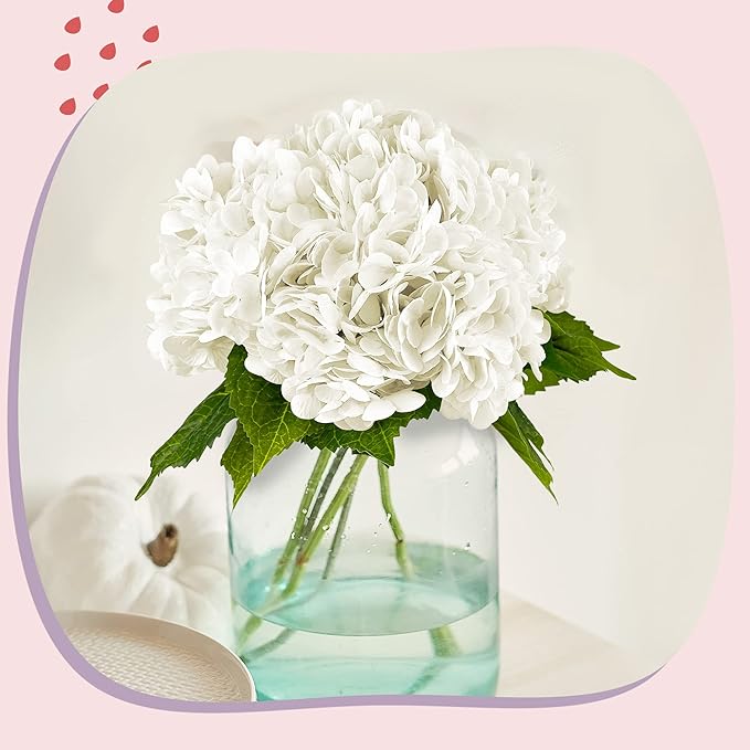 Yatim 21In White Artificial Hydrangea Flowers 5 Pcs Real Touch 3D Print Latex Flowers for Wedding Centerpieces Bouquets DIY Floral Decor Home Decoration with Stems