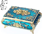 ELLDOO Vintage Music Box, Blue Metal Musical Jewelry Box Keepsake Box, Small Trinket Jewelry Storage Box Gift for Girl Women (Tune: You are My Sunshine)