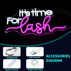 It's Time For Lash Neon Sign, JGHTURIE Led Neon Signs for Wall Decor Pink Light Up Sign for Lash Salon Preppy Girls Beauty Makeup Room Nails Hair Bar Signs Gift USB Powered